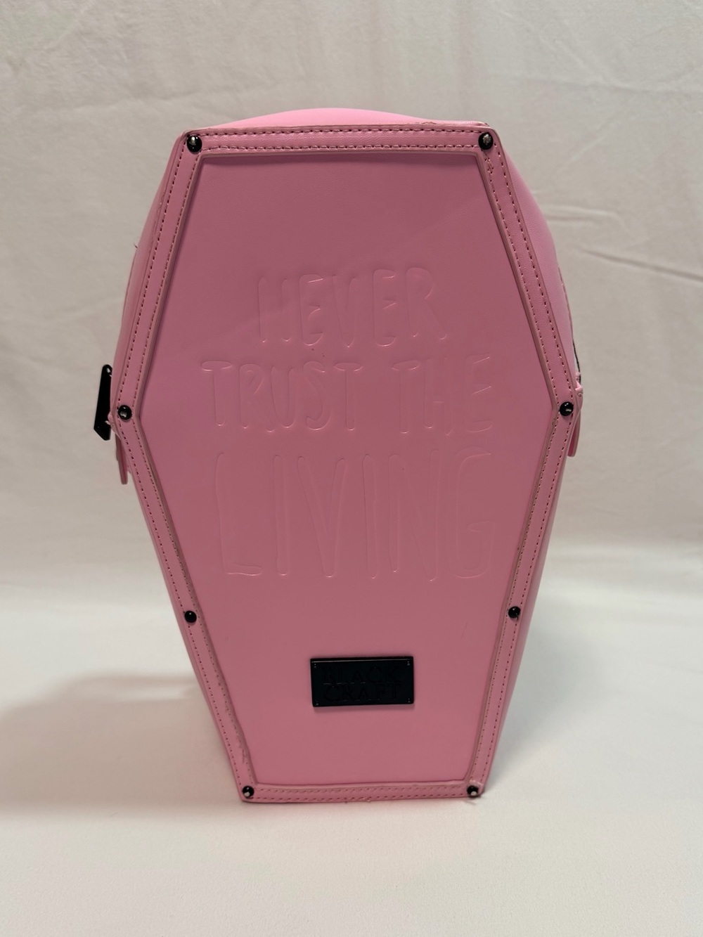 Blackcraft Cult Pink "Never Trust the Living" Coffin Backpack